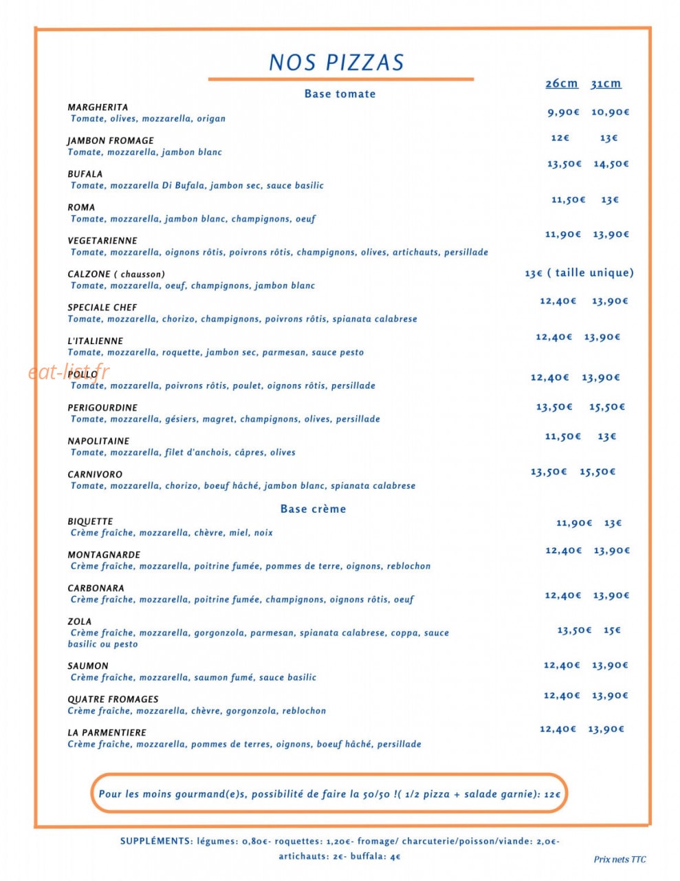 pizzeria AU TELO — carte page 1