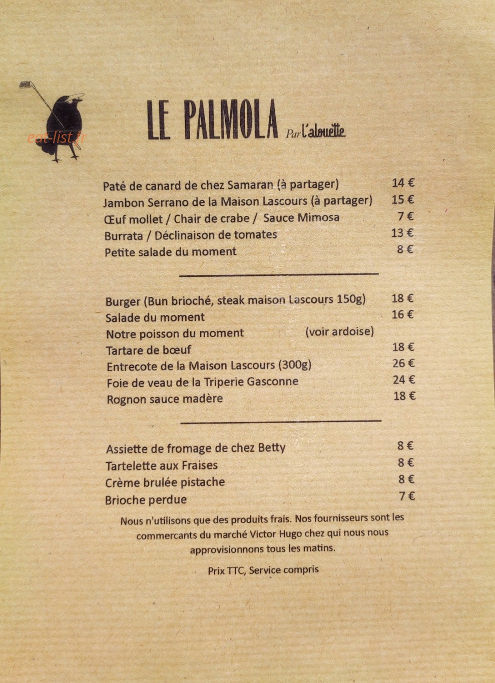 Restaurant Golf de Palmola — carte page 1