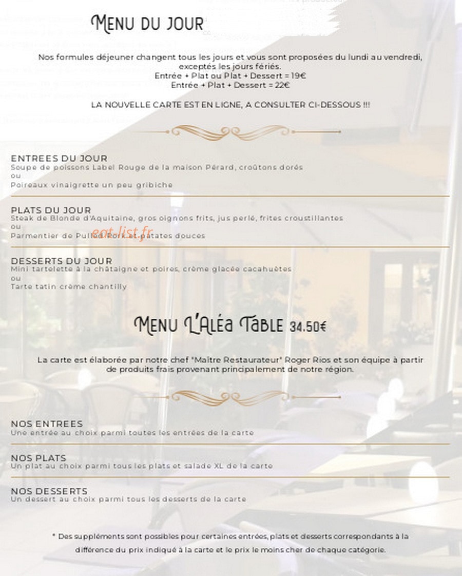 L'Aléa Table — carte page 1