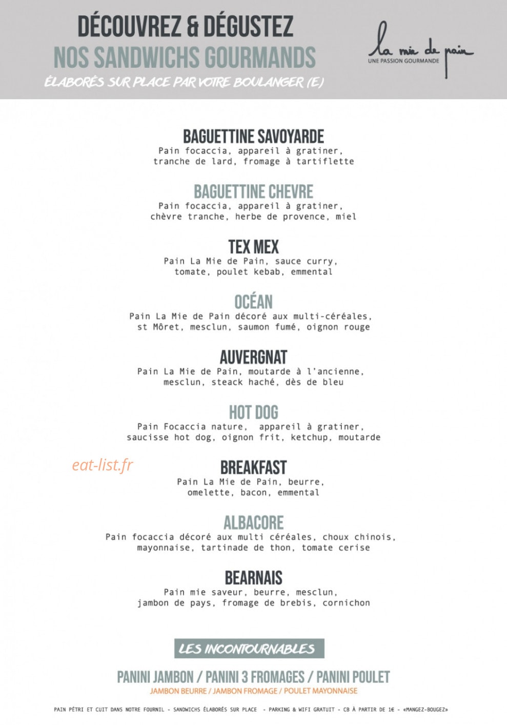La Mie de Pain — carte page 1
