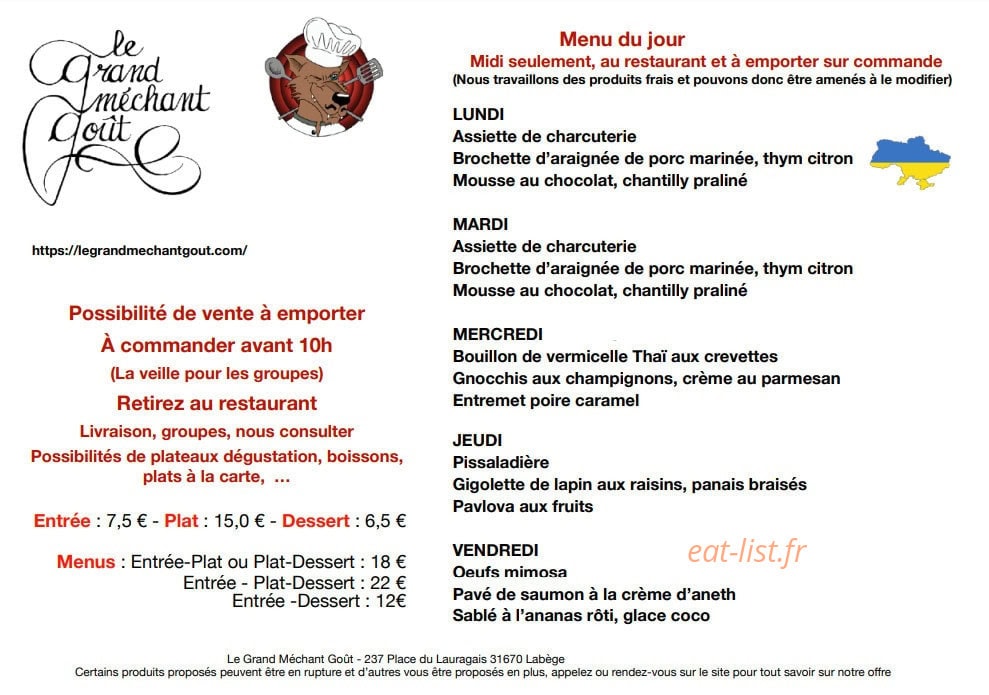 Le Grand Méchant Goût — carte page 6