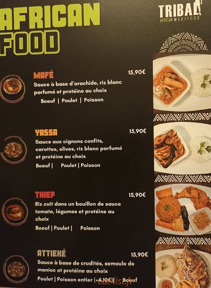 Carte et menu de Tribal African Art Food à Labege — Mafé, yassa et thiep,...