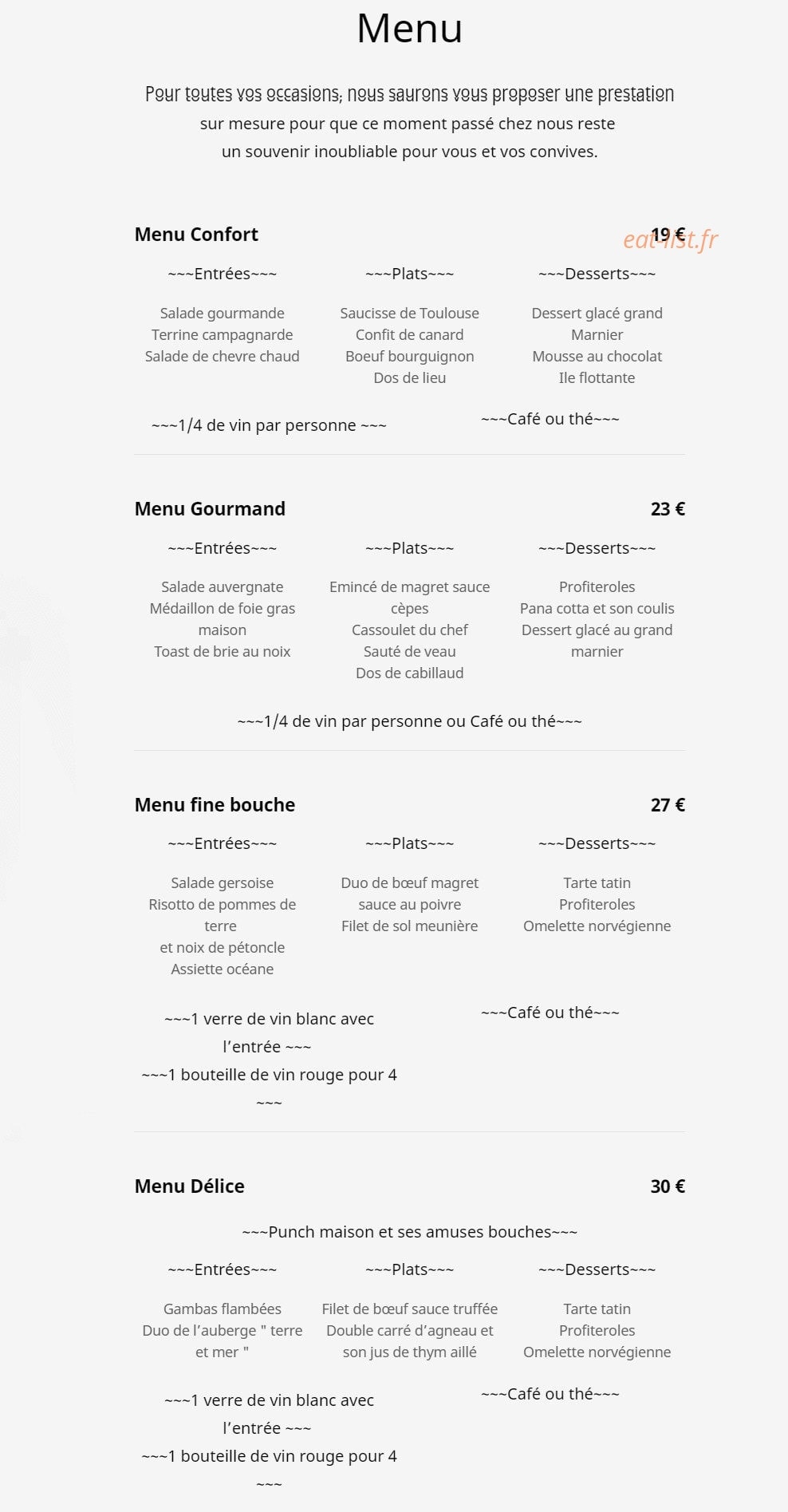 Auberge de beauzelle — carte page 2