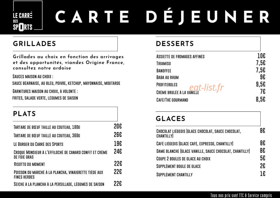 Carte et menu de Le Carré des Sports à Beauzelle — La carte déjeuner suite