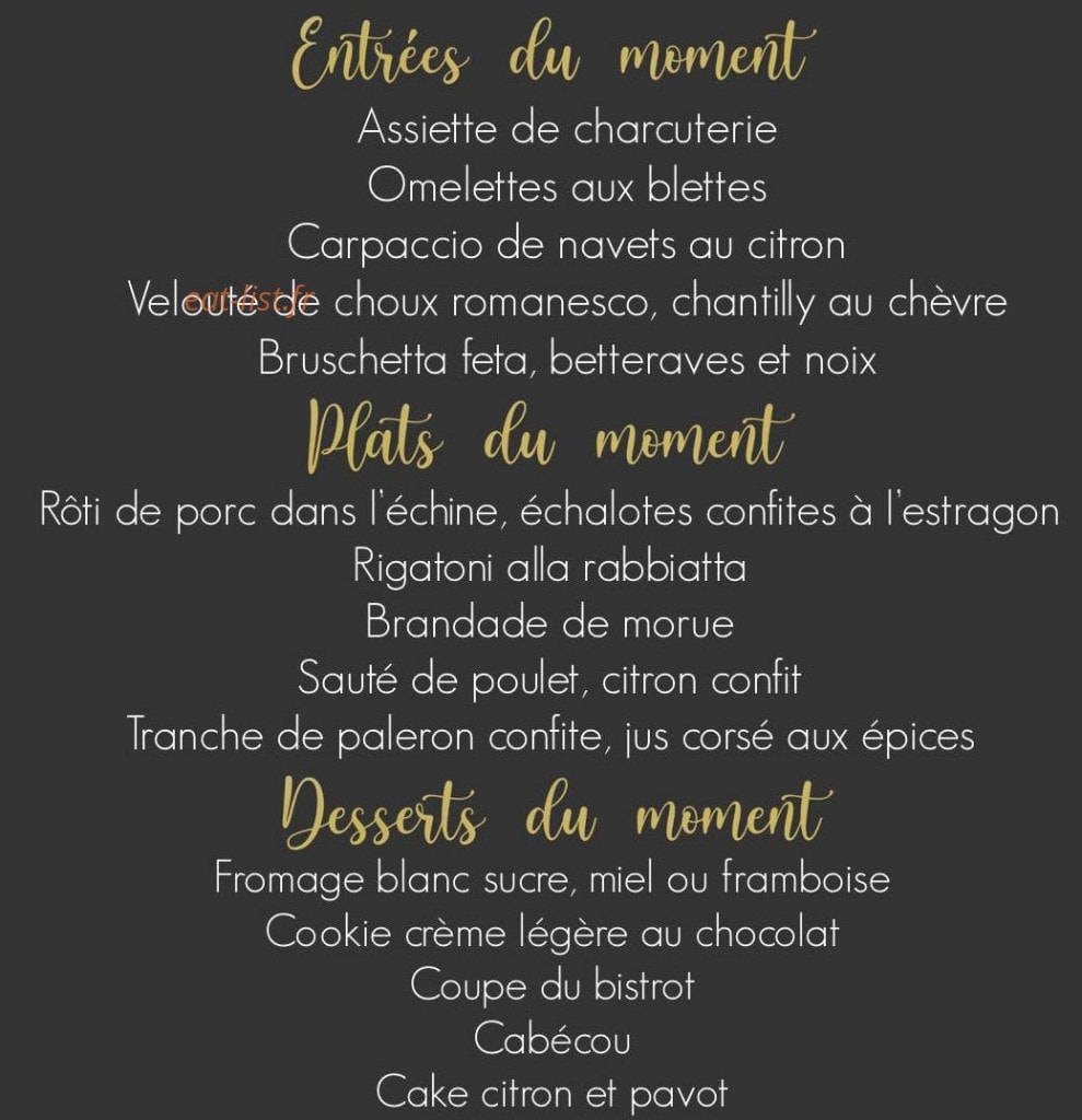 Bistrot du Grand Noble — carte page 1