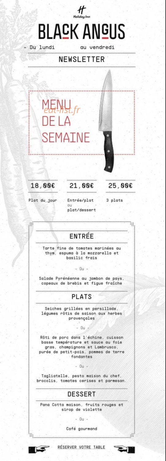 Carte et menu de Black Angus Steak House à Blagnac — Menu de la semaine