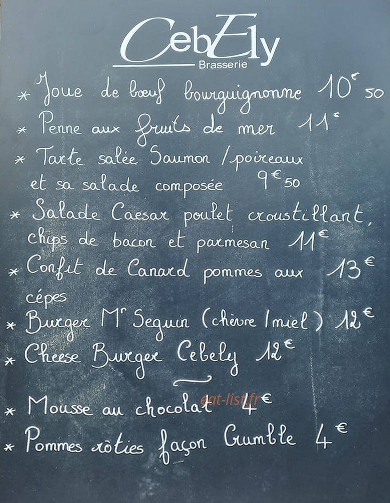Brasserie Cebely — carte page 1
