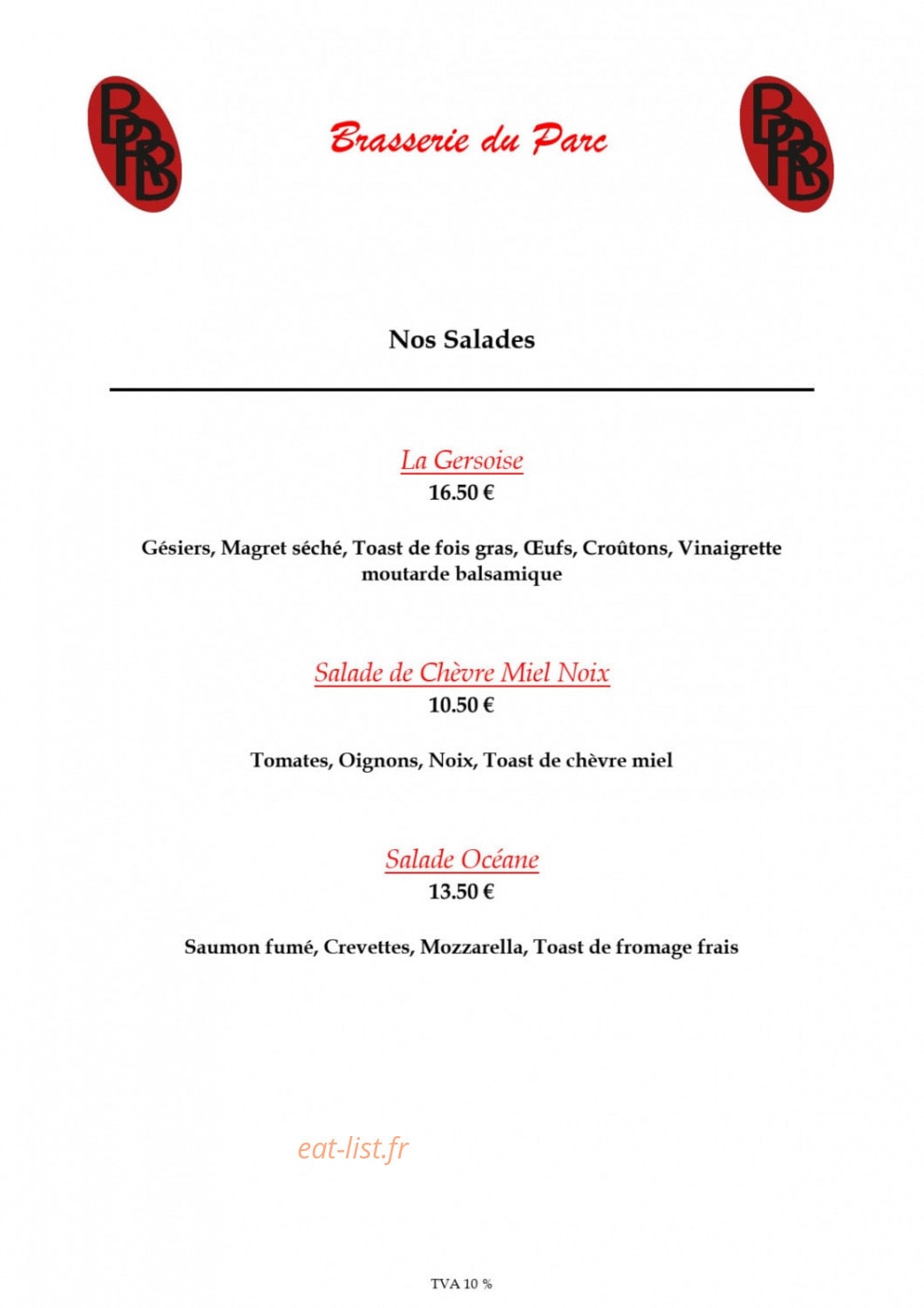 Brasserie du parc — carte page 2