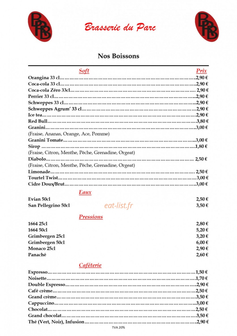 Brasserie du parc — carte page 7