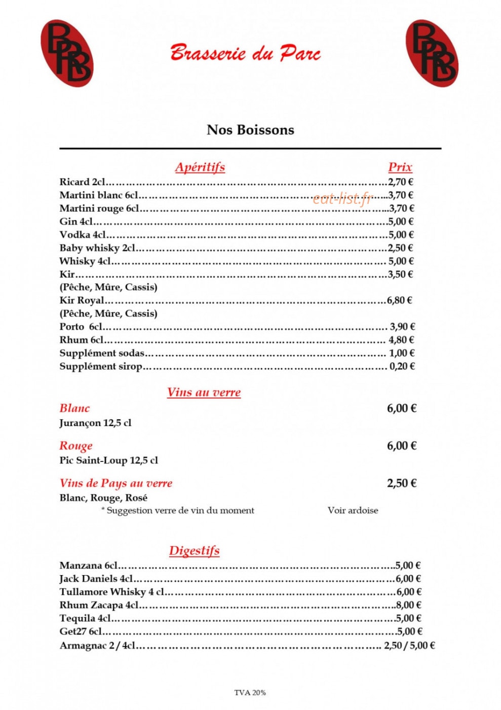 Brasserie du parc — carte page 6