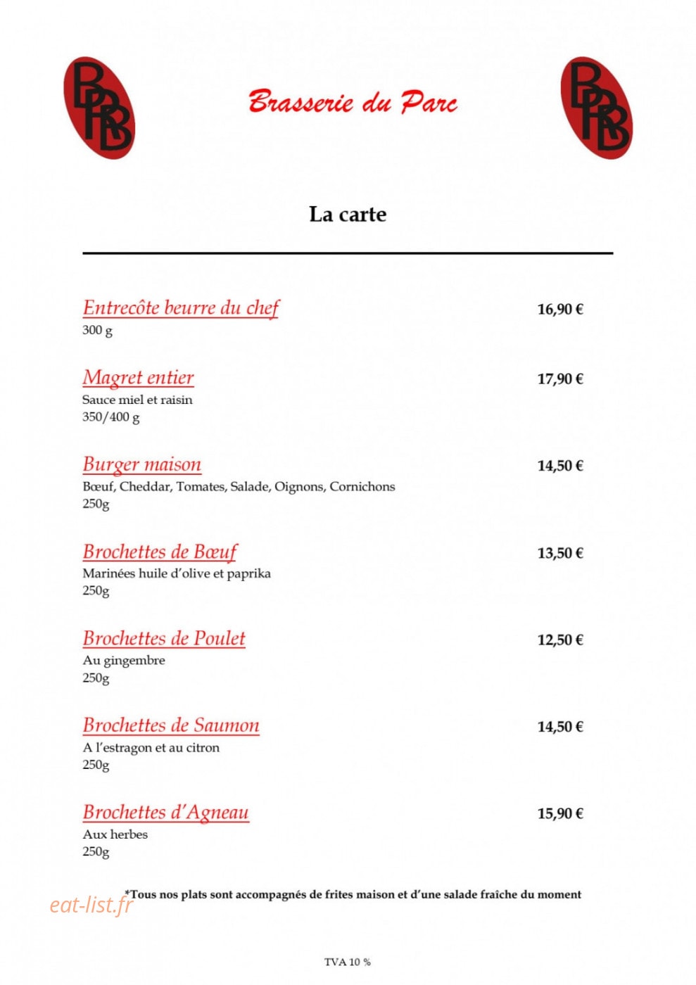 Brasserie du parc — carte page 3