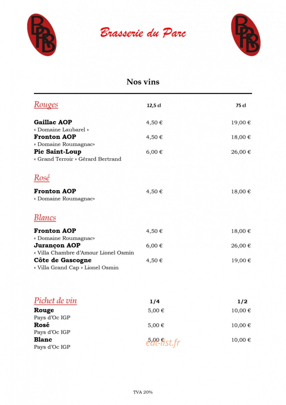 Brasserie du parc — carte page 5
