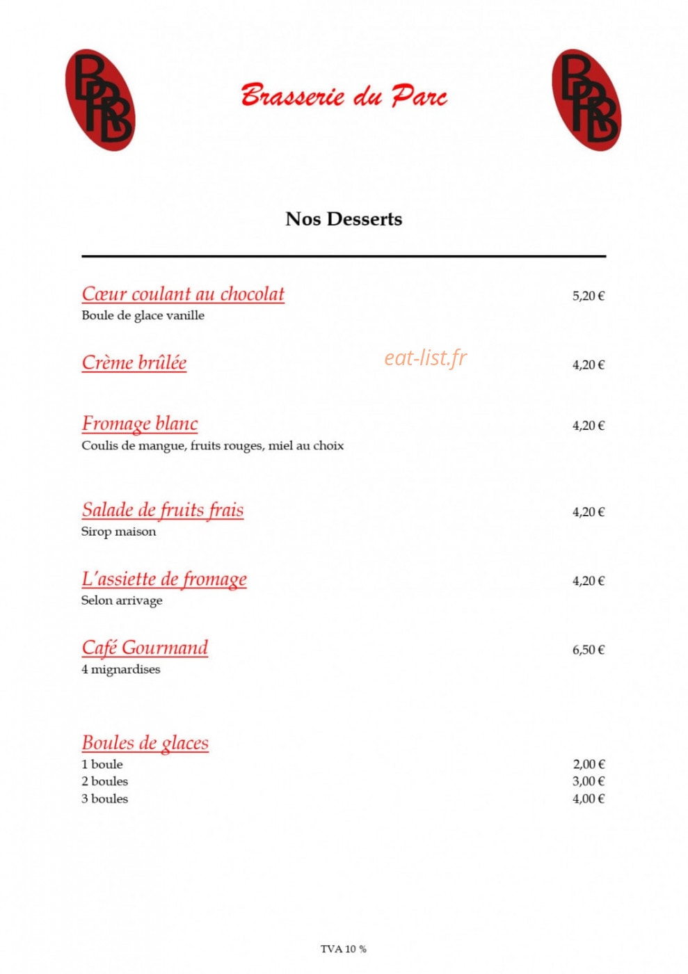 Brasserie du parc — carte page 4