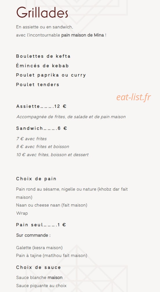Chez Mina Rusicade — carte page 3