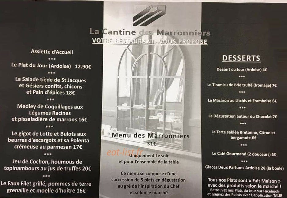 La Cantine des Marronniers — carte page 1