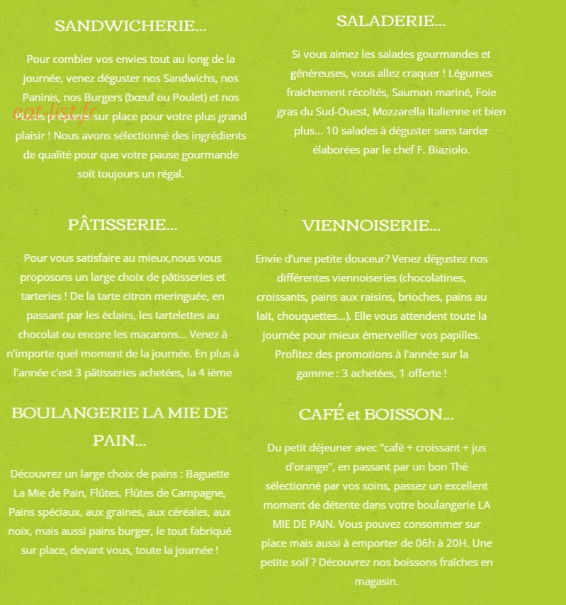 La Mie de Pain — carte page 1