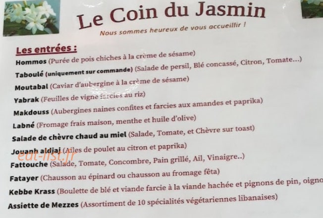 Le Coin du Jasmin — carte page 1