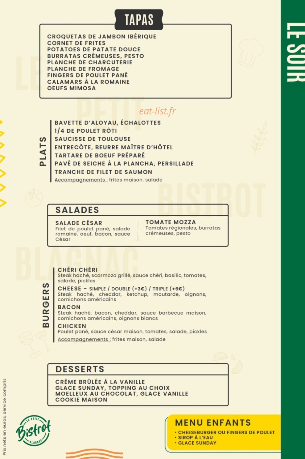 Le Petit Bistrot — carte page 1