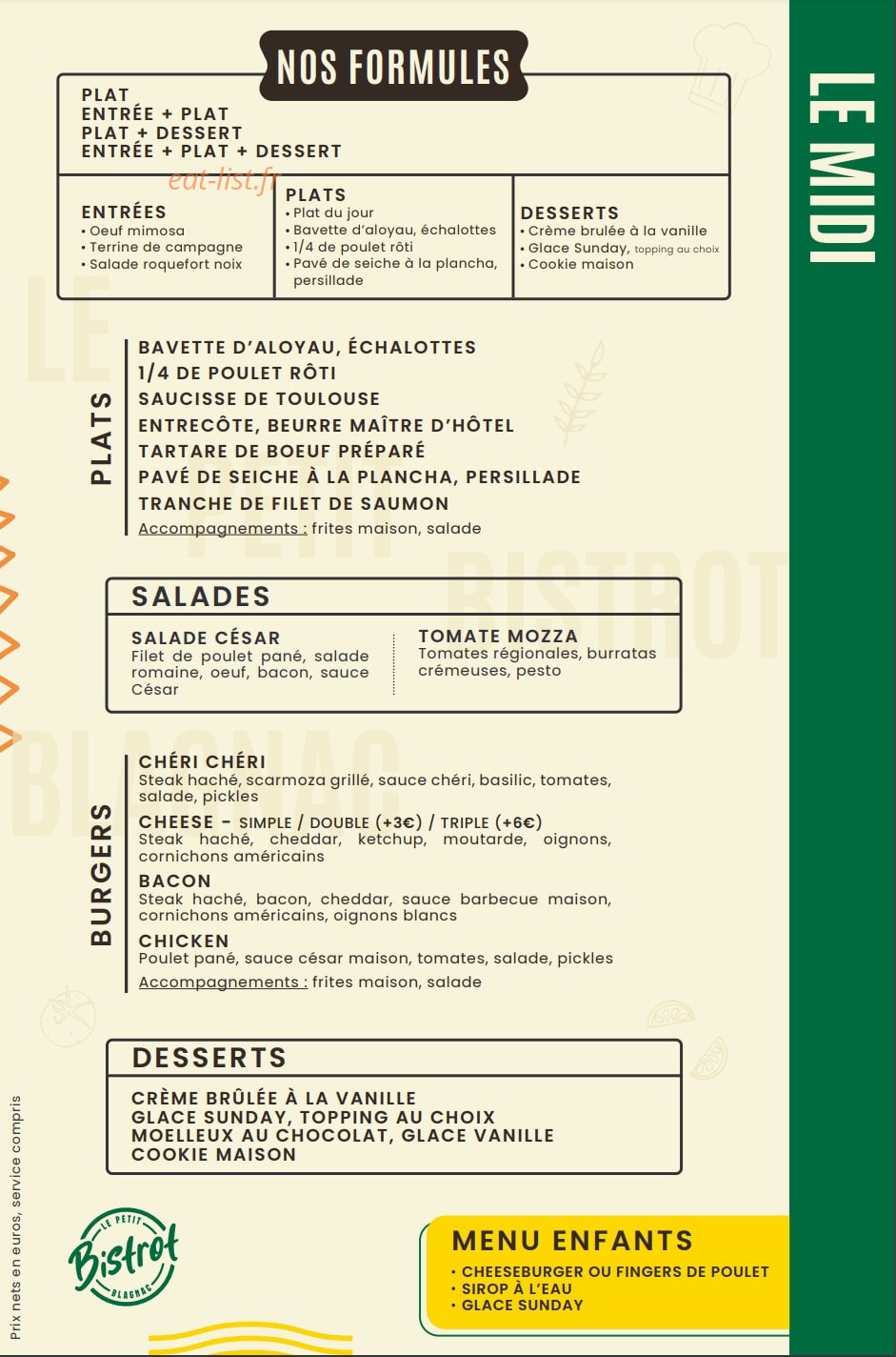Le Petit Bistrot — carte page 2