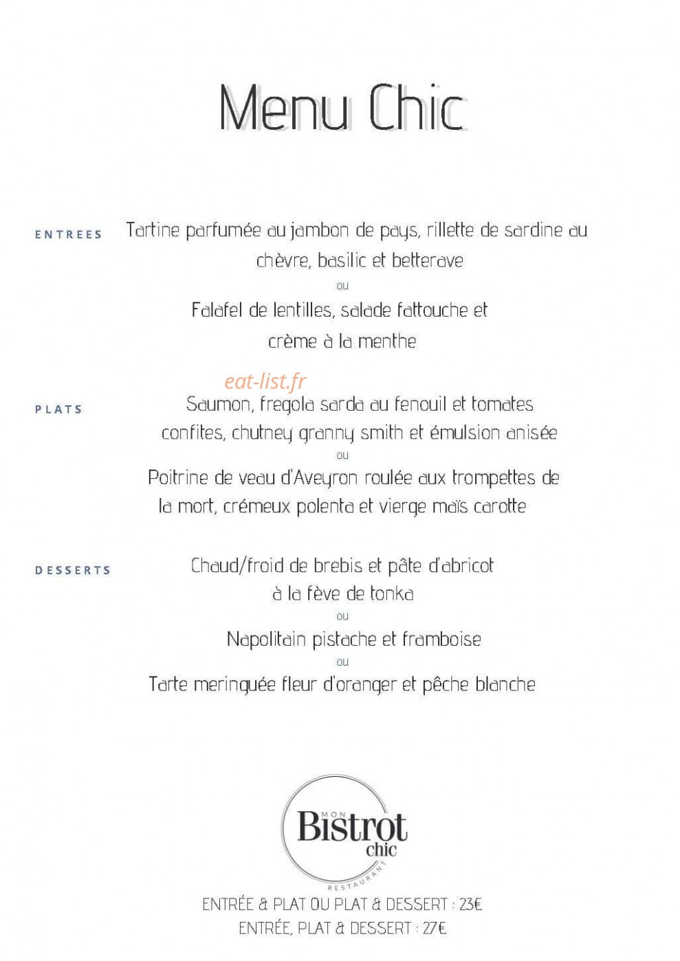 Mon Bistrot Chic — carte page 1