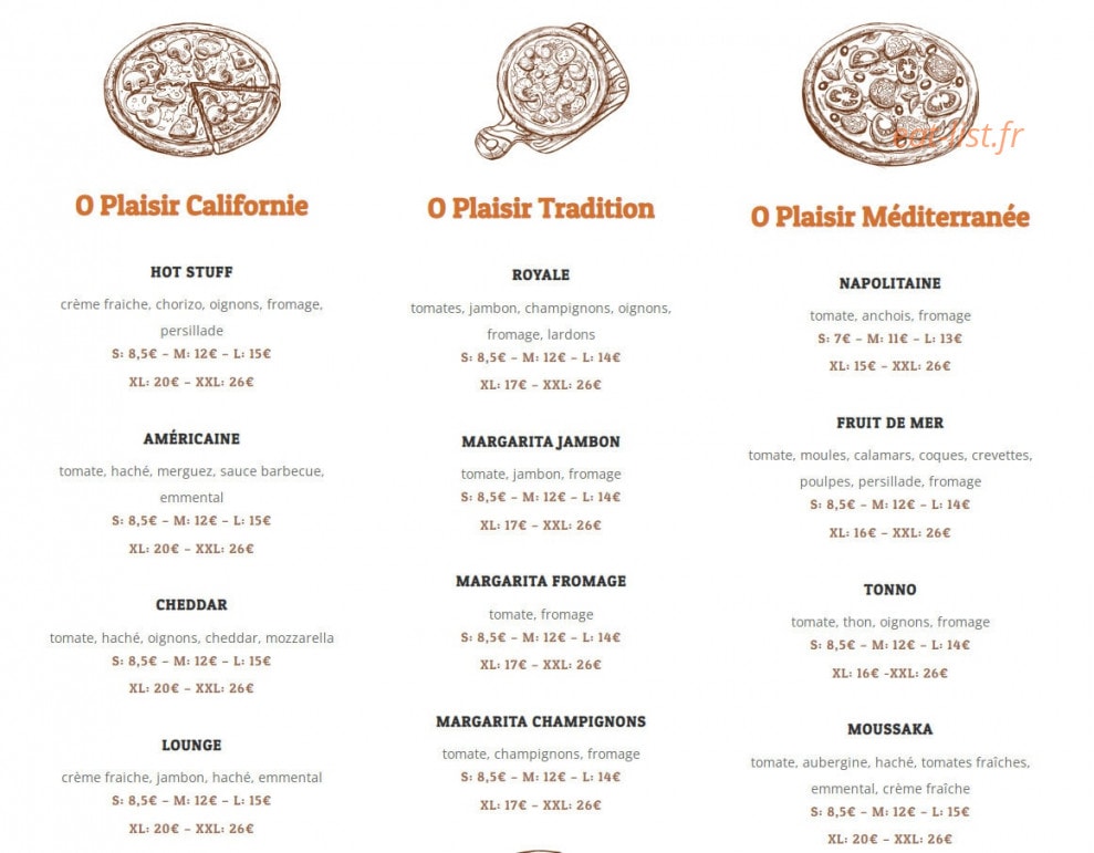 Pizzeria O plaisir — carte page 1