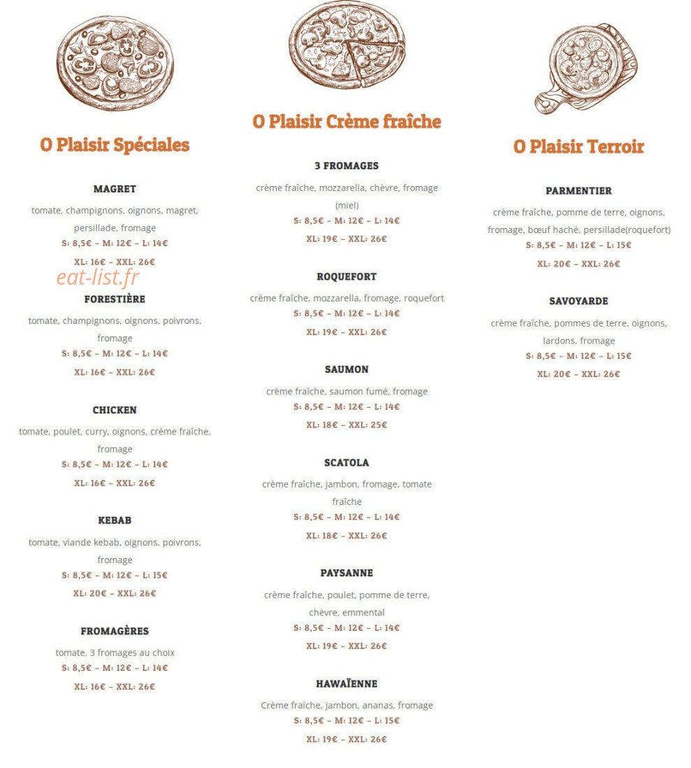 Pizzeria O plaisir — carte page 2