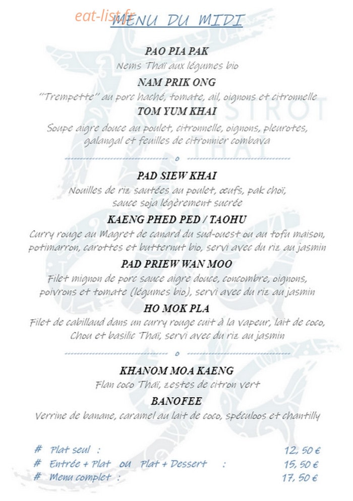 Tichaya Bistro Thaï — carte page 1