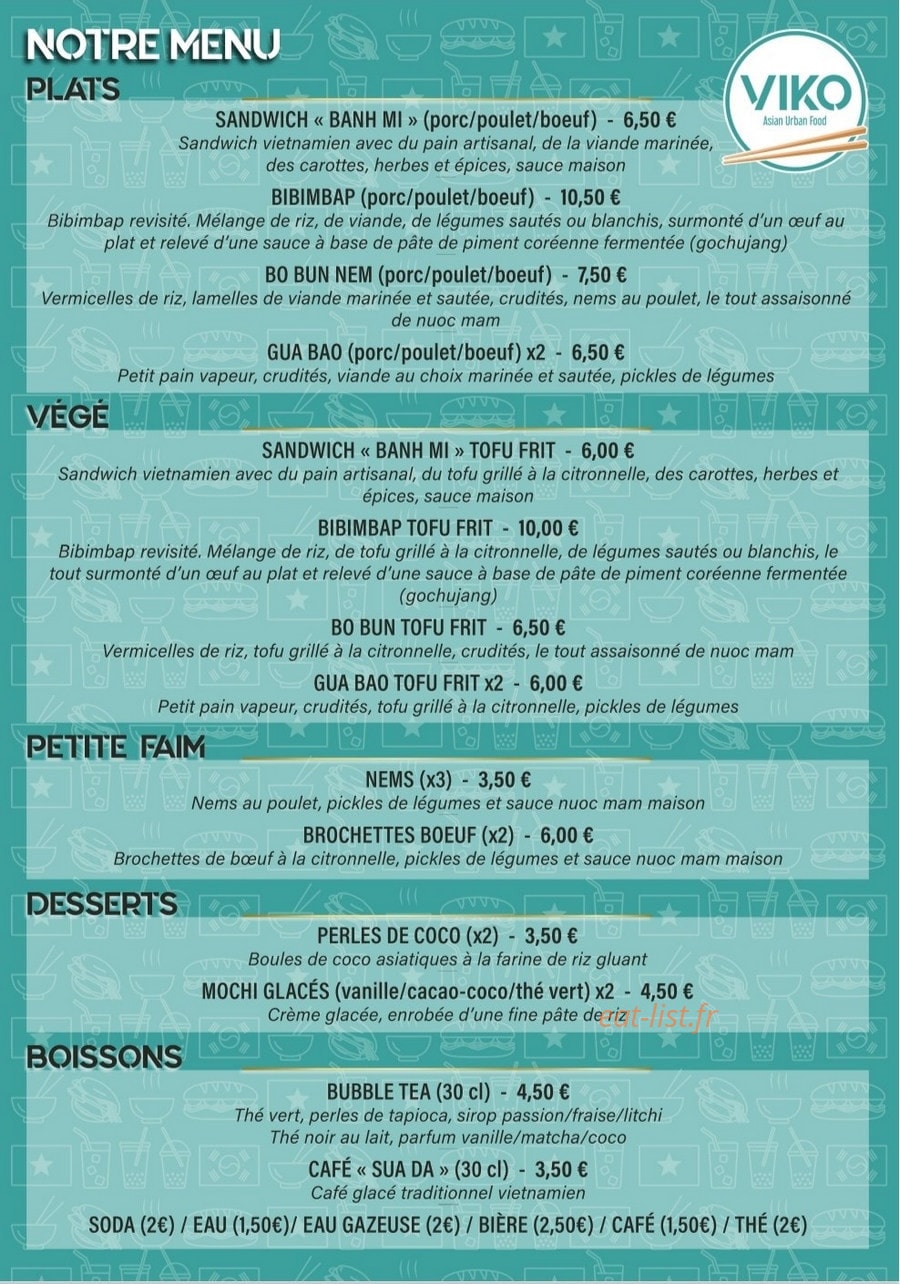 Carte et menu de Viko Asian Urban Food à Blagnac — Les plats, desserts et boissons,...