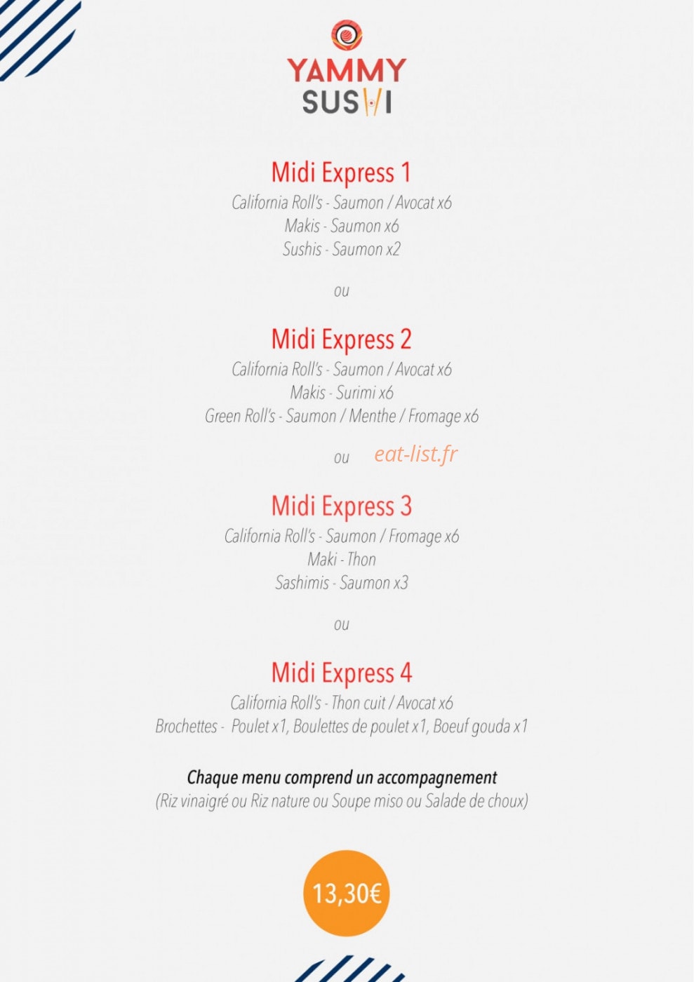 Yammy Sushi — carte page 1
