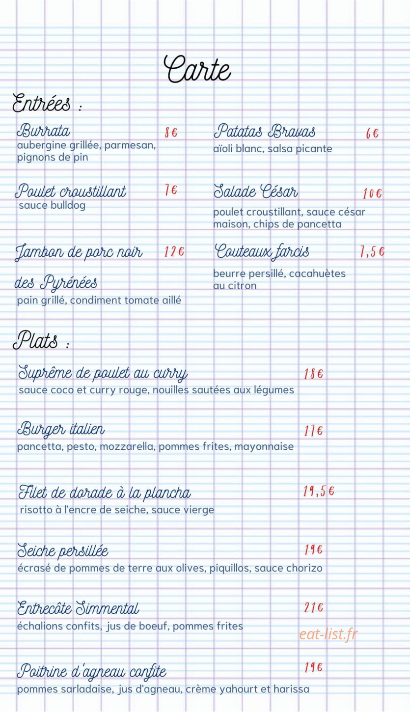 La Cantine des Canailles — carte page 1