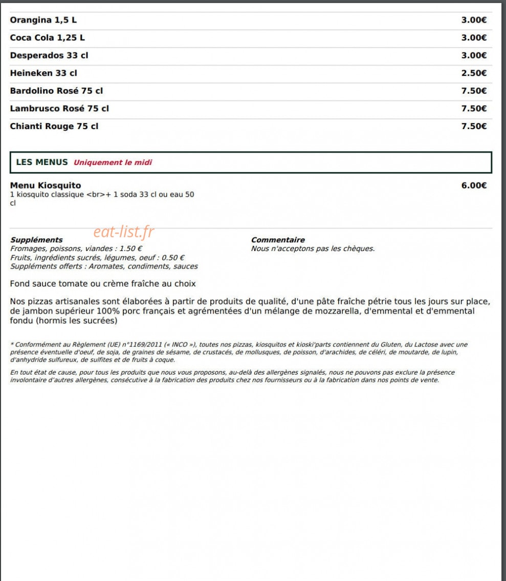 Le Kiosque à Pizzas — carte page 6