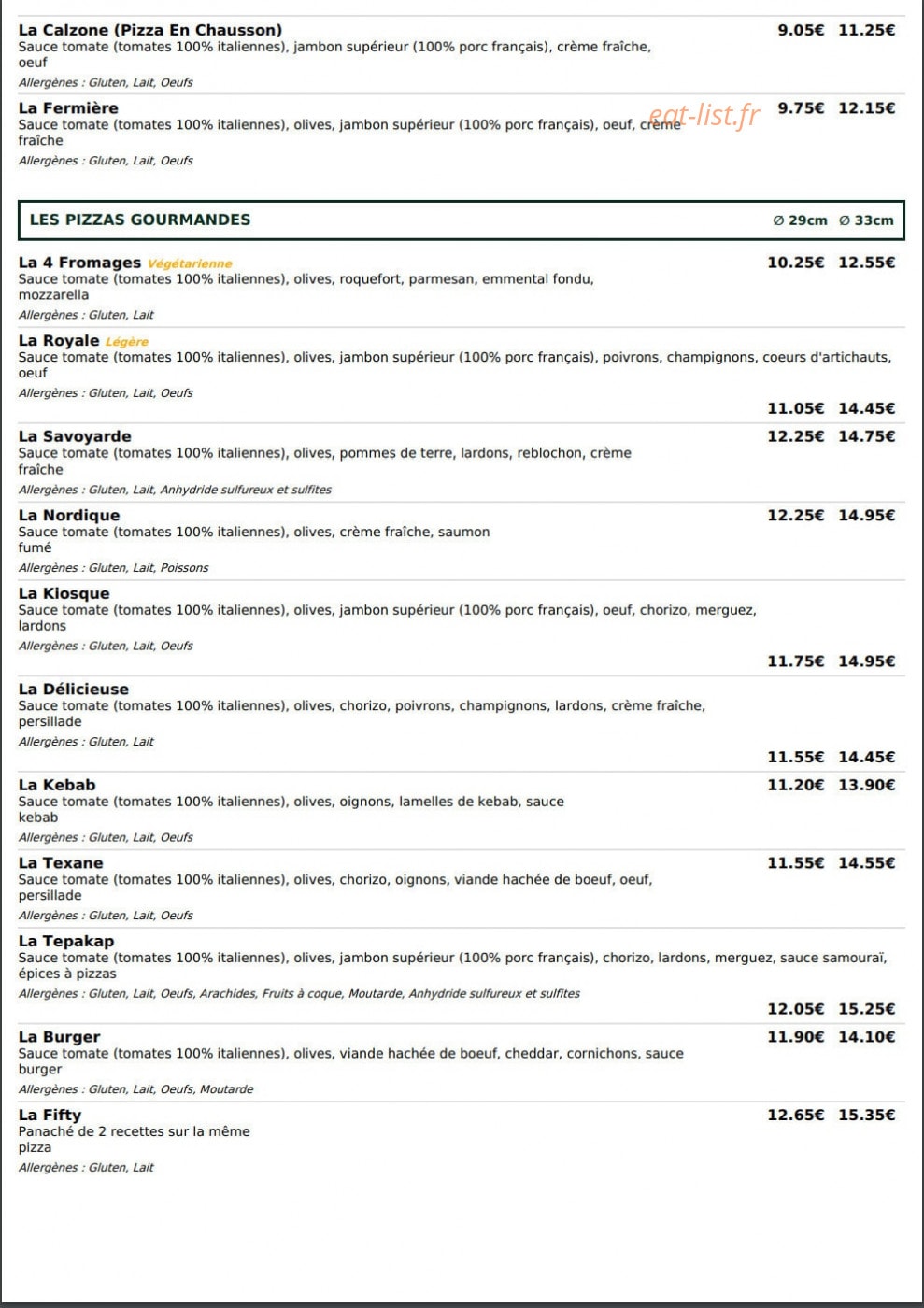 Le Kiosque à Pizzas — carte page 2
