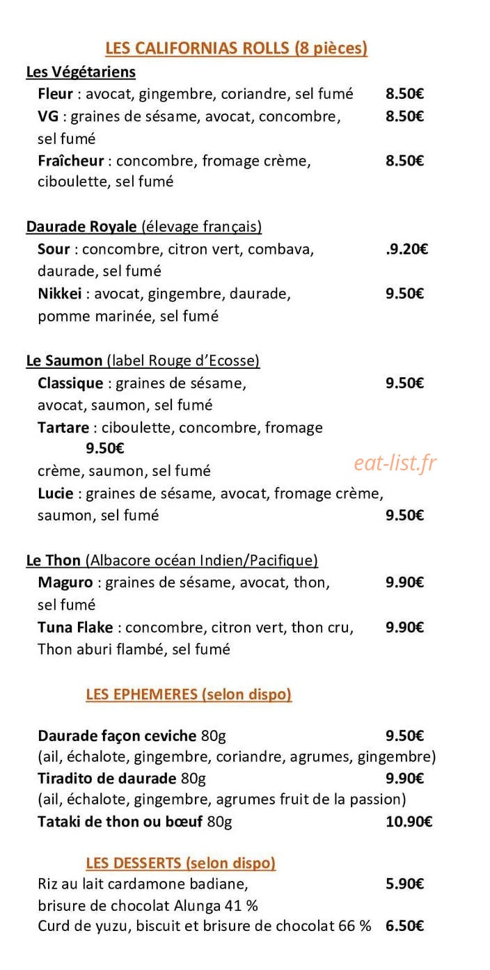Carte et menu de Banzaï Sushi à Mondonville — California rools, éphémères et desserts
