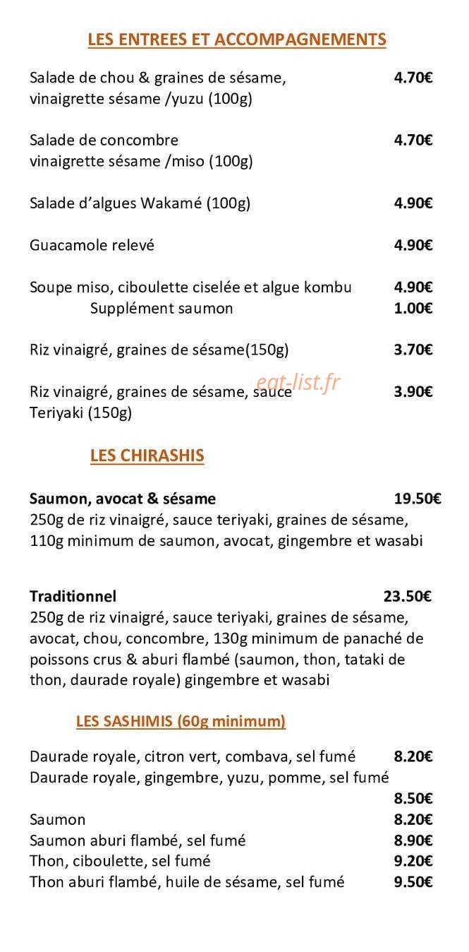 Carte et menu de Banzaï Sushi à Mondonville — Les entrées, accompagnements et chirashi,...