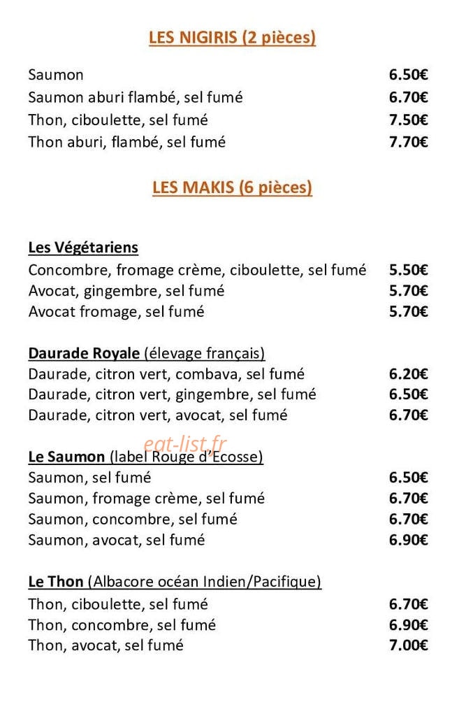 Carte et menu de Banzaï Sushi à Mondonville — Nigris et makis