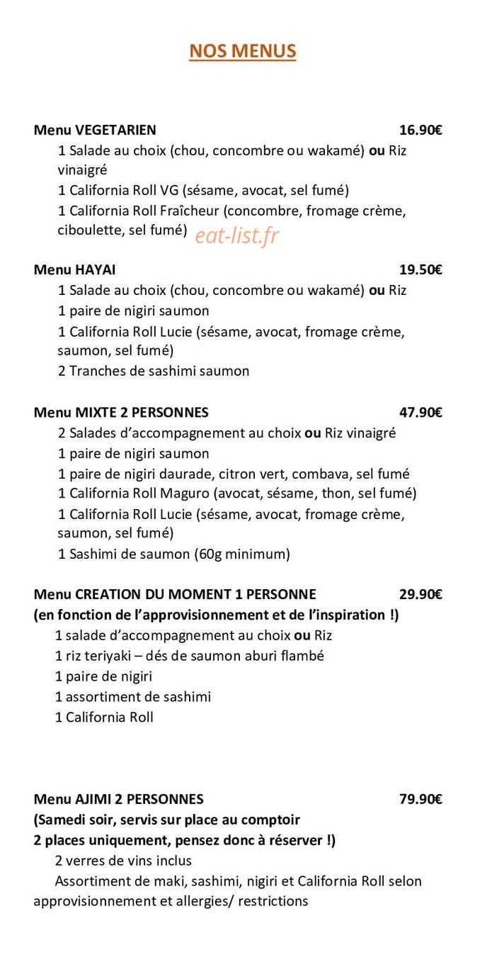 Carte et menu de Banzaï Sushi à Mondonville — Les menus