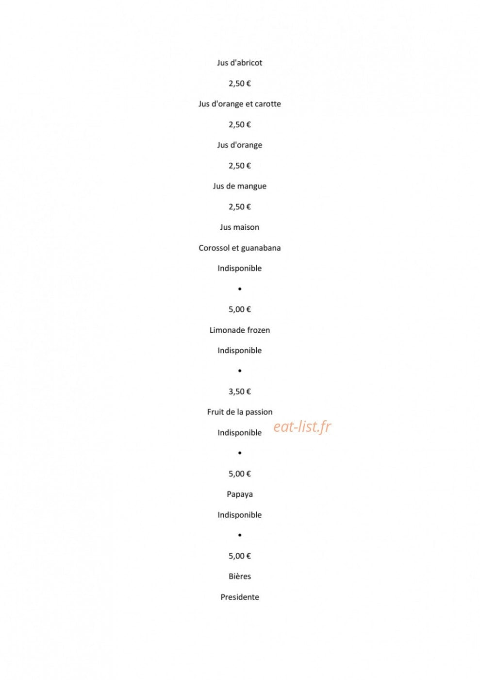Carte et menu de La Casita de José à Escalquens — Les boissons page 2