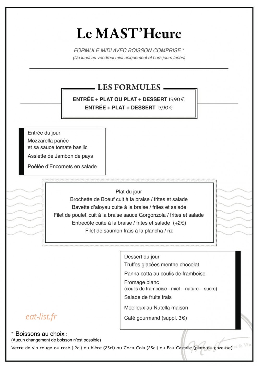 Carte et menu de Mast braise et vin à Escalquens — Les formules