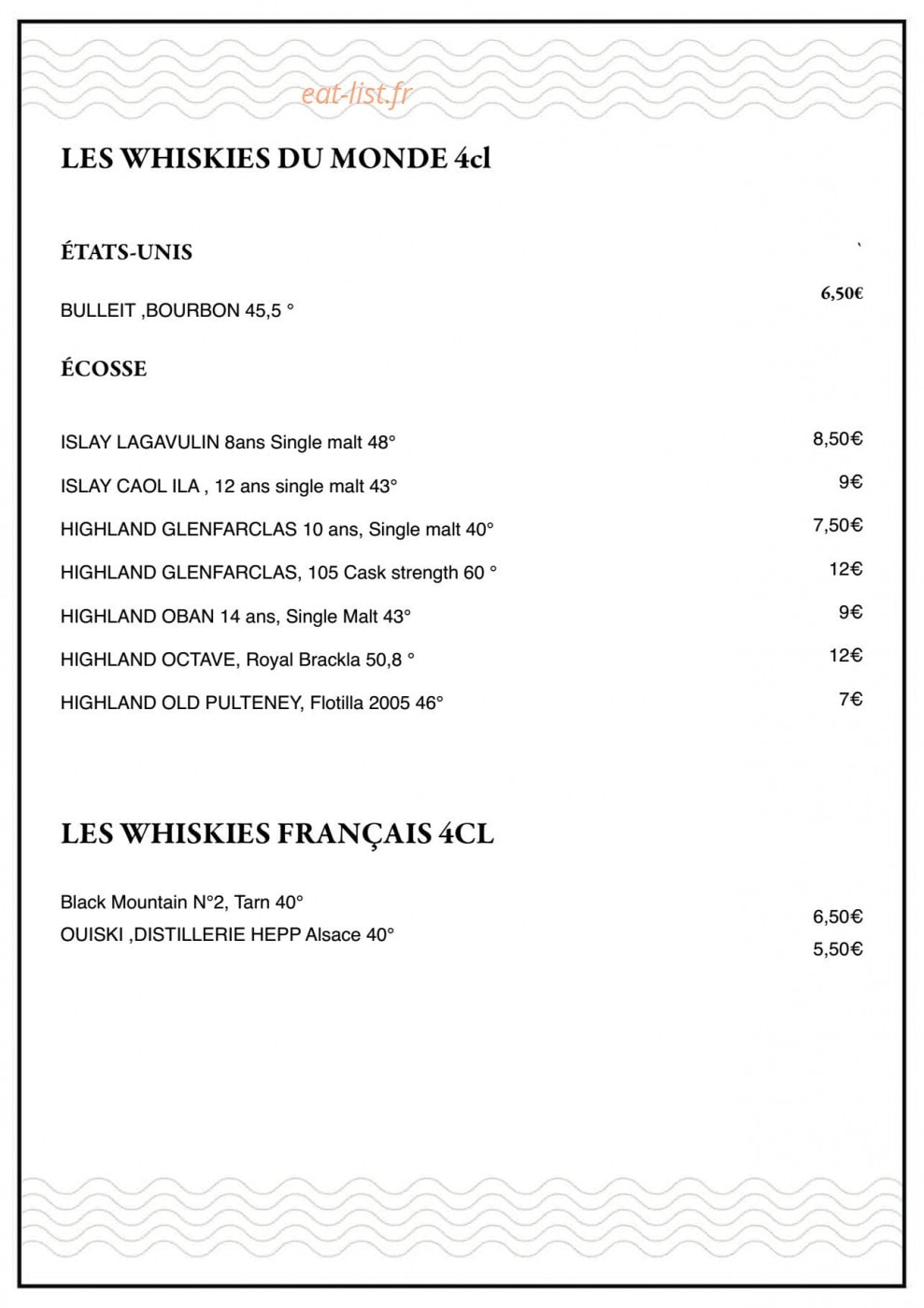 Carte et menu de Mast braise et vin à Escalquens — les whiskys