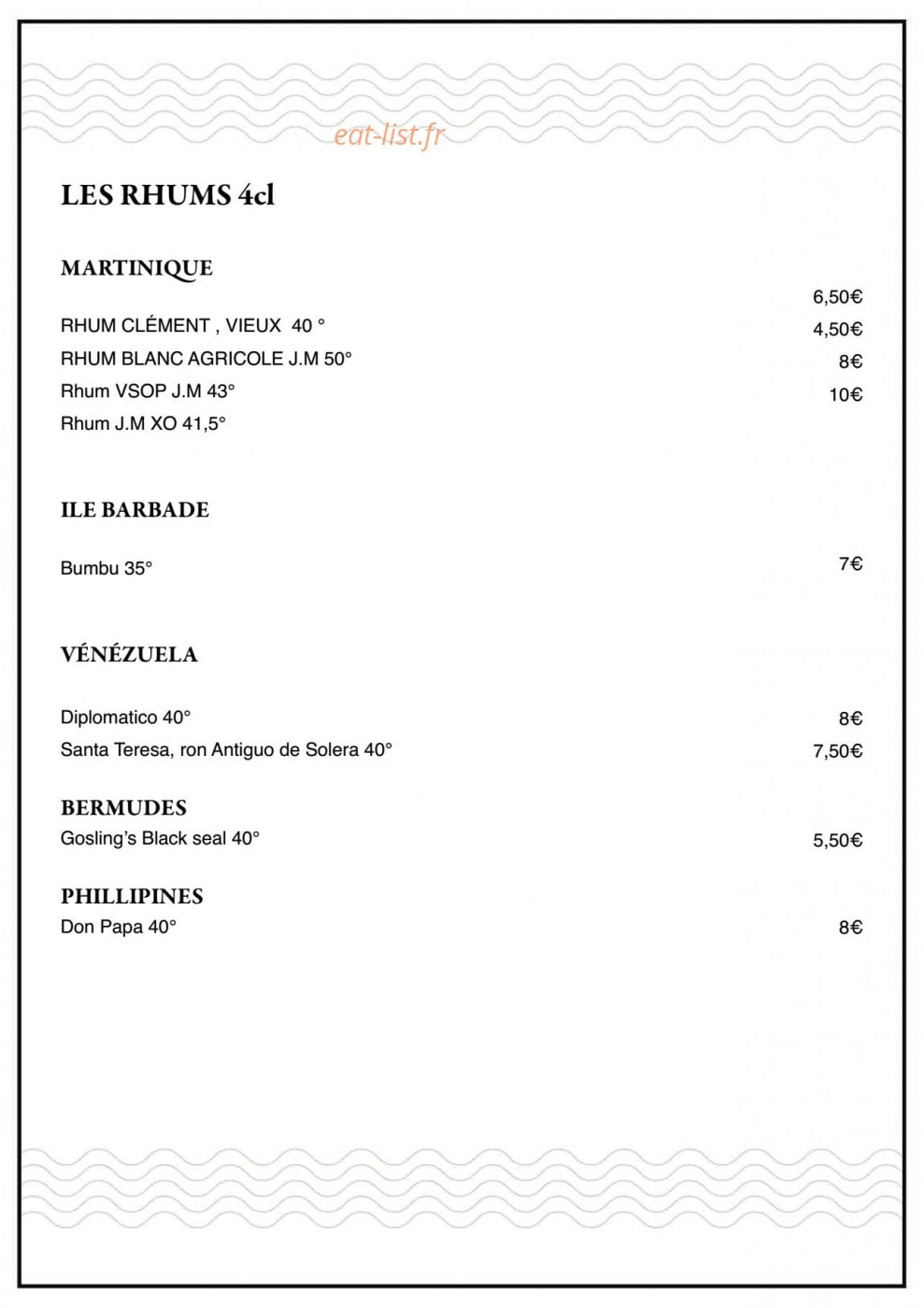 Carte et menu de Mast braise et vin à Escalquens — les rhums 4cl