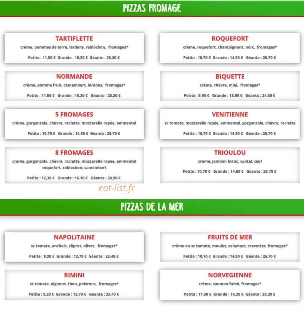 Pizza Val — carte page 2