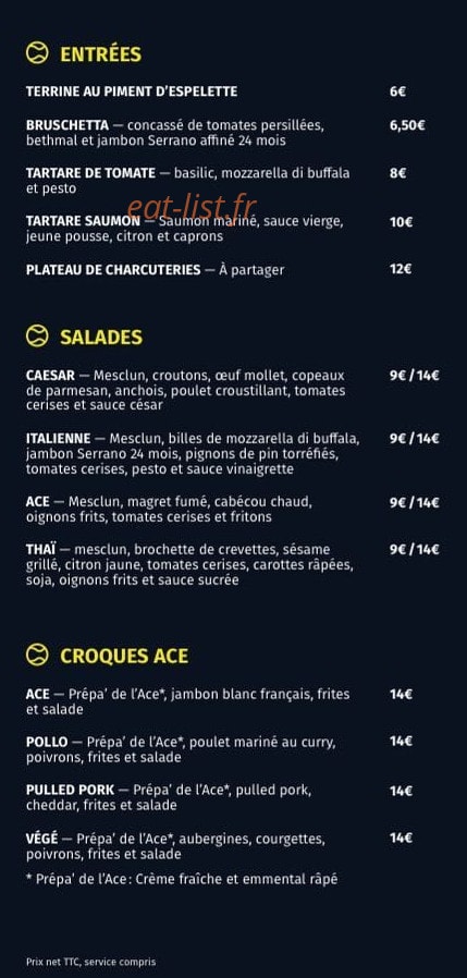 Bistrot L'Ace — carte page 1