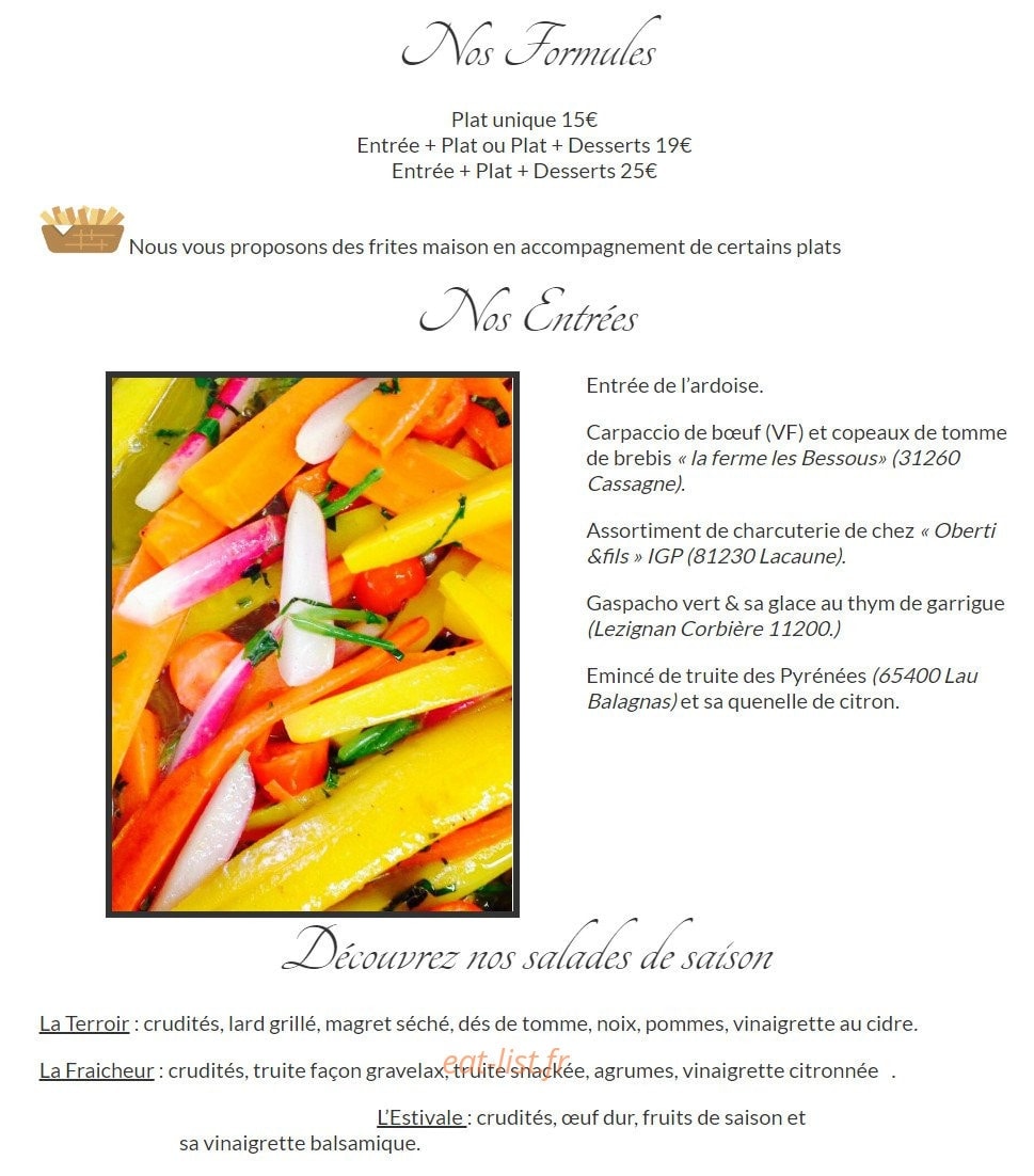 Bistrot L'Esplanade — carte page 1