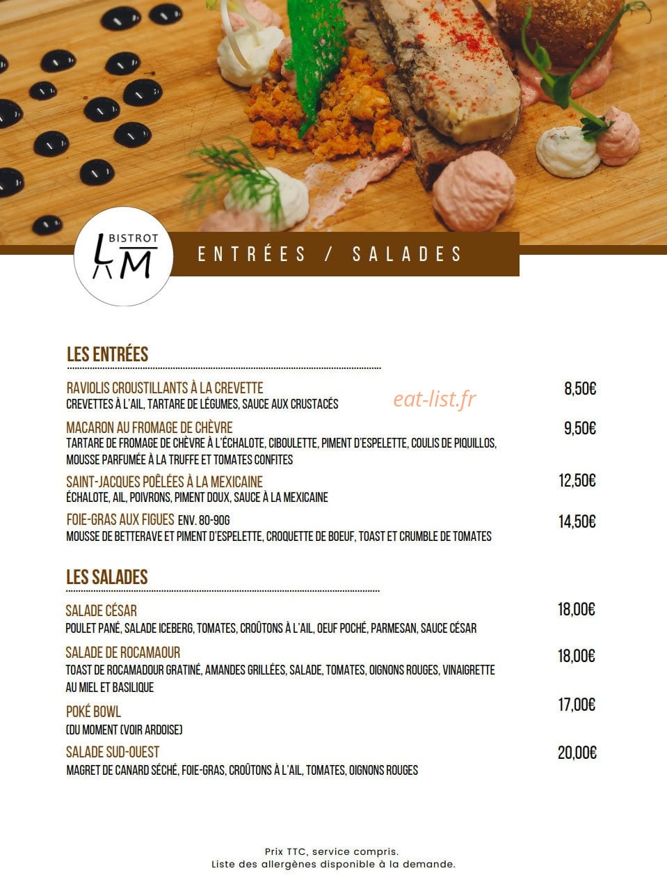 Bistrot Les Marots — carte page 1