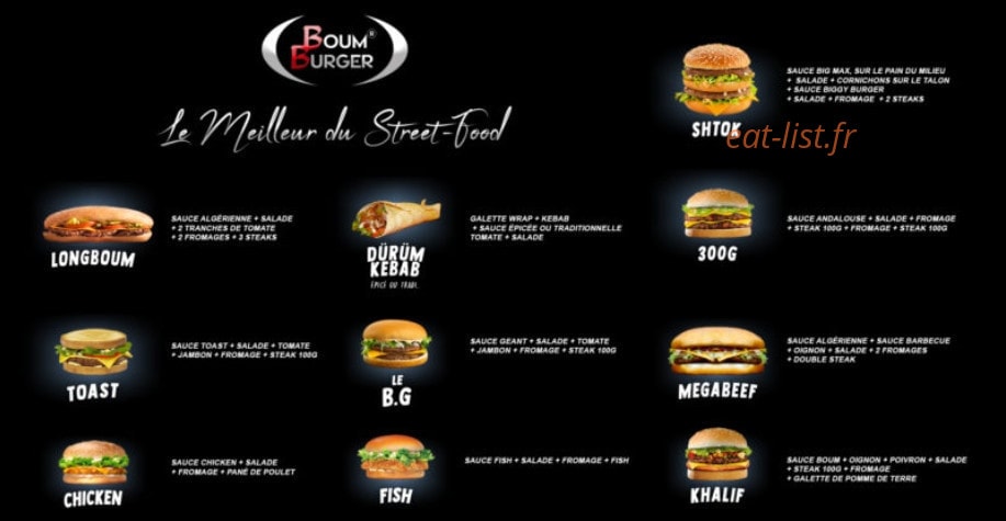 Boum Burger — carte page 1