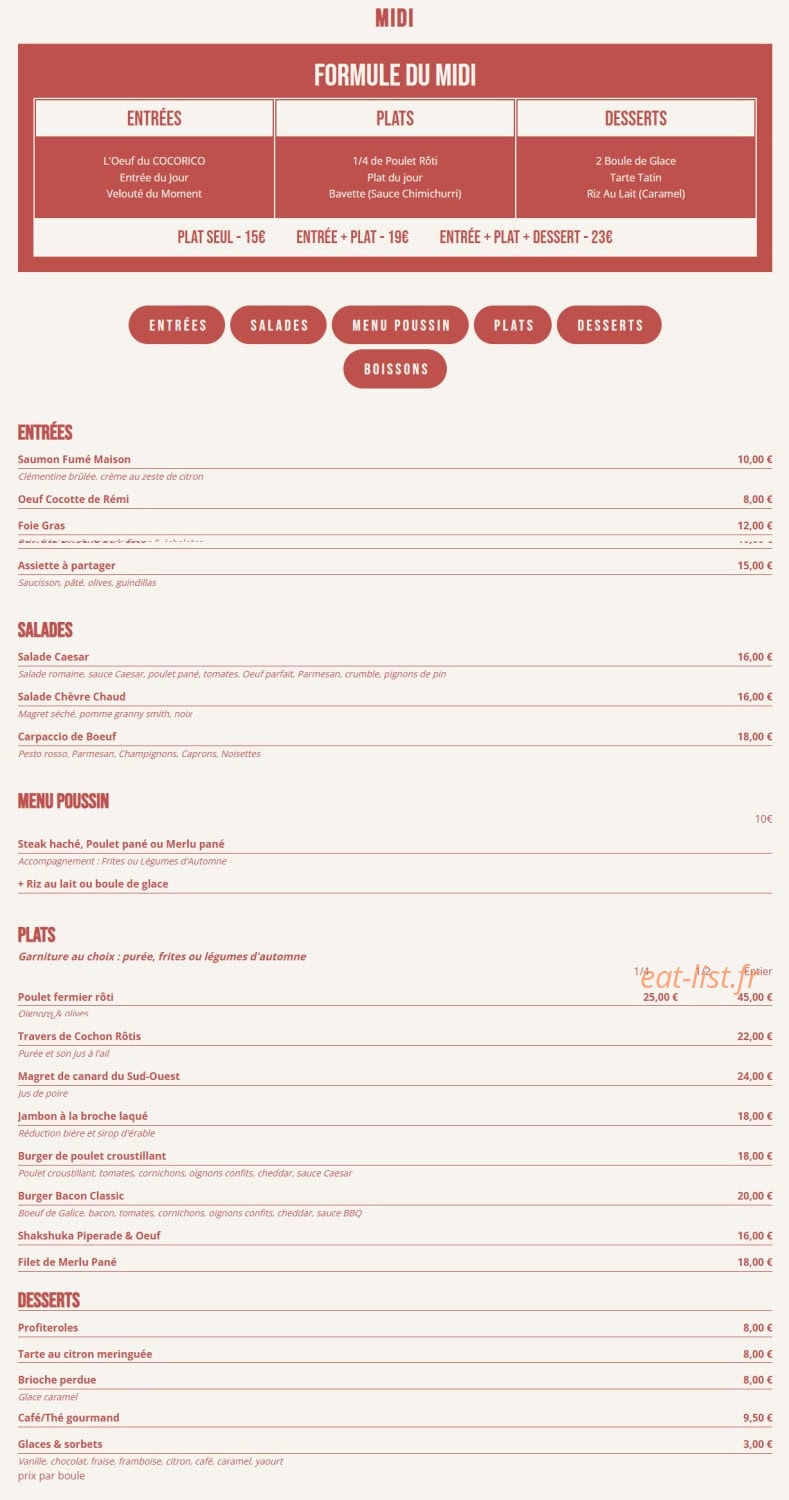 Cocorico le French Pub — carte page 1