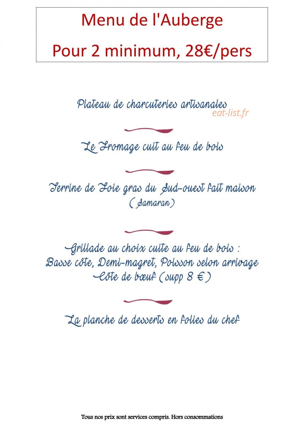 Friendly Auberge — carte page 8