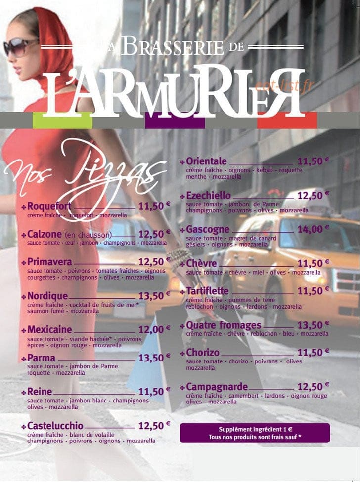 La Brasserie de l'Armurier — carte page 1