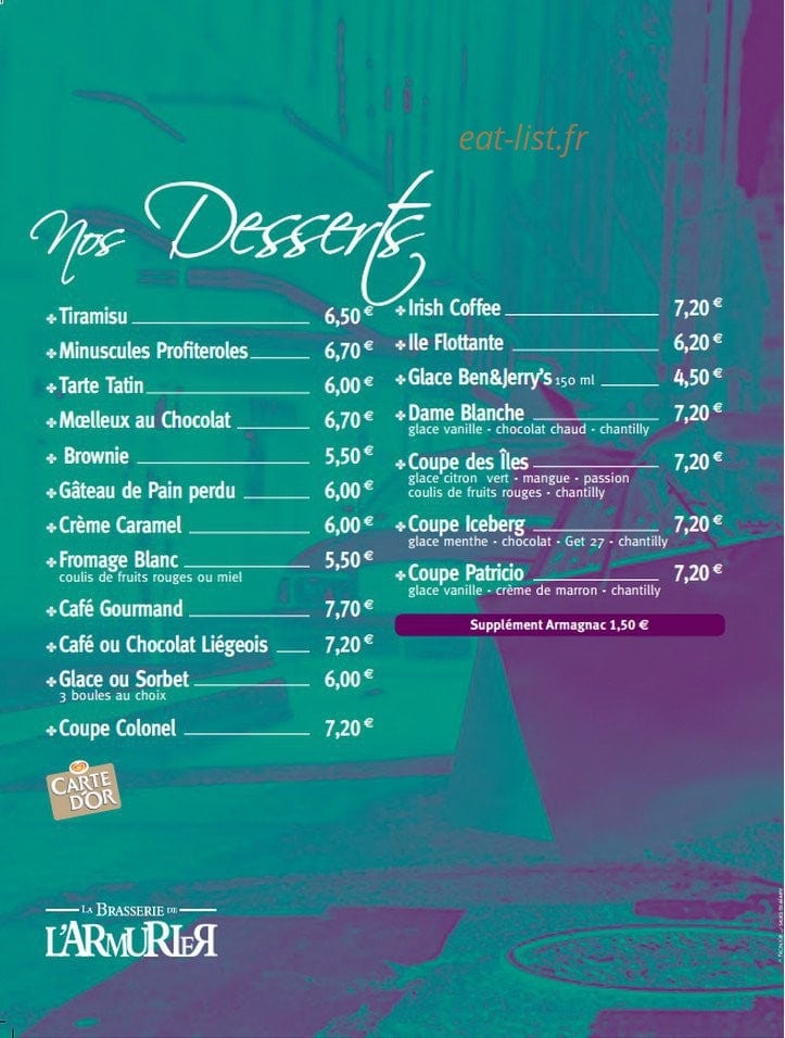 La Brasserie de l'Armurier — carte page 2