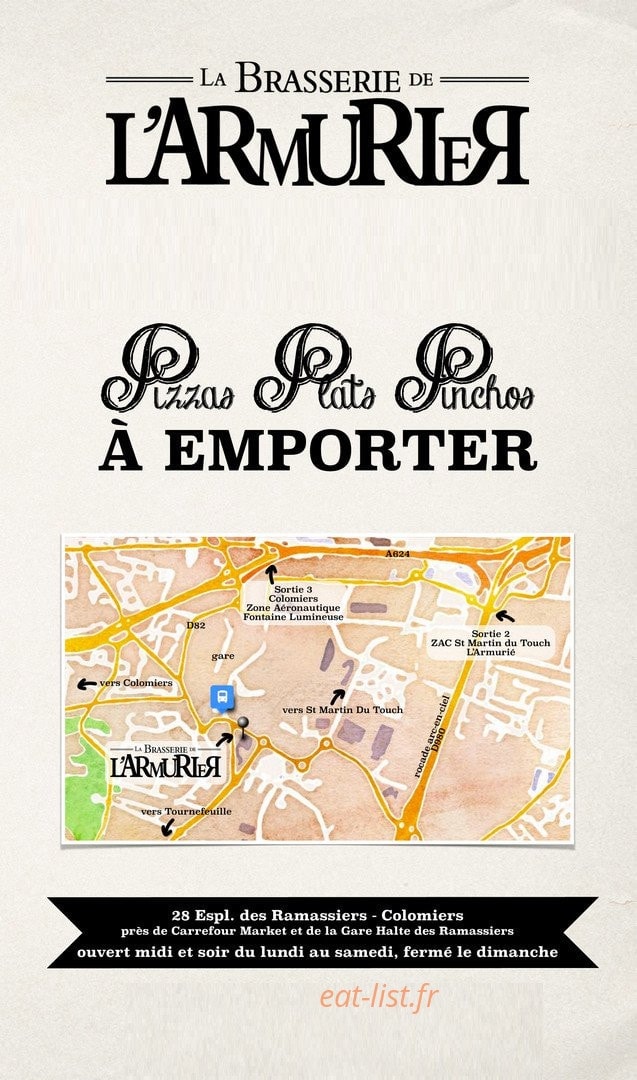 Carte et menu La Brasserie de l'Armurier Colomiers (à emporter)